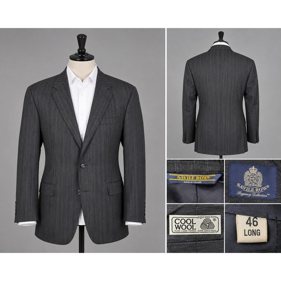 Savile Row Other - Savile Row Blazer Mens 46R(48) Charcoal Grey Pinstripe Virgin Wool Sport‎ Coat